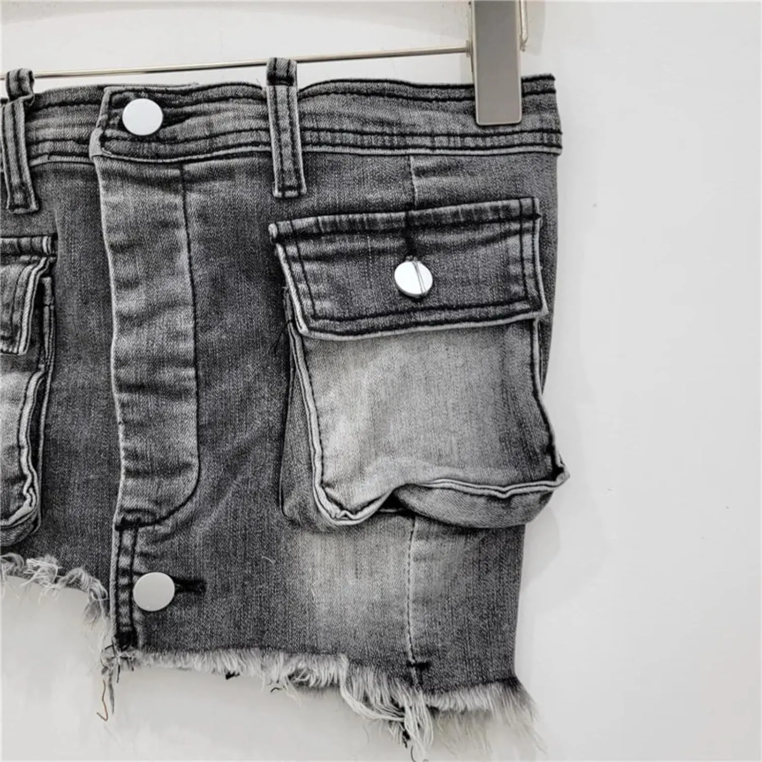 Women Denim Irregular Short Strapless Camisole High Waist Vintage Pockets Slim Mini Skirts Summer