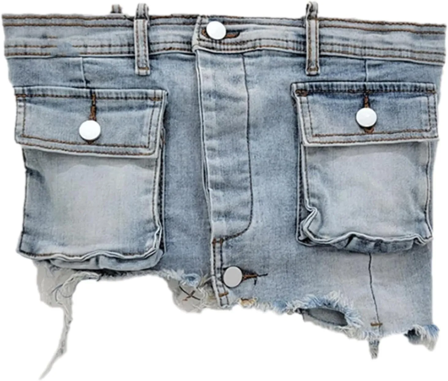 Women Denim Irregular Short Strapless Camisole High Waist Vintage Pockets Slim Mini Skirts Summer