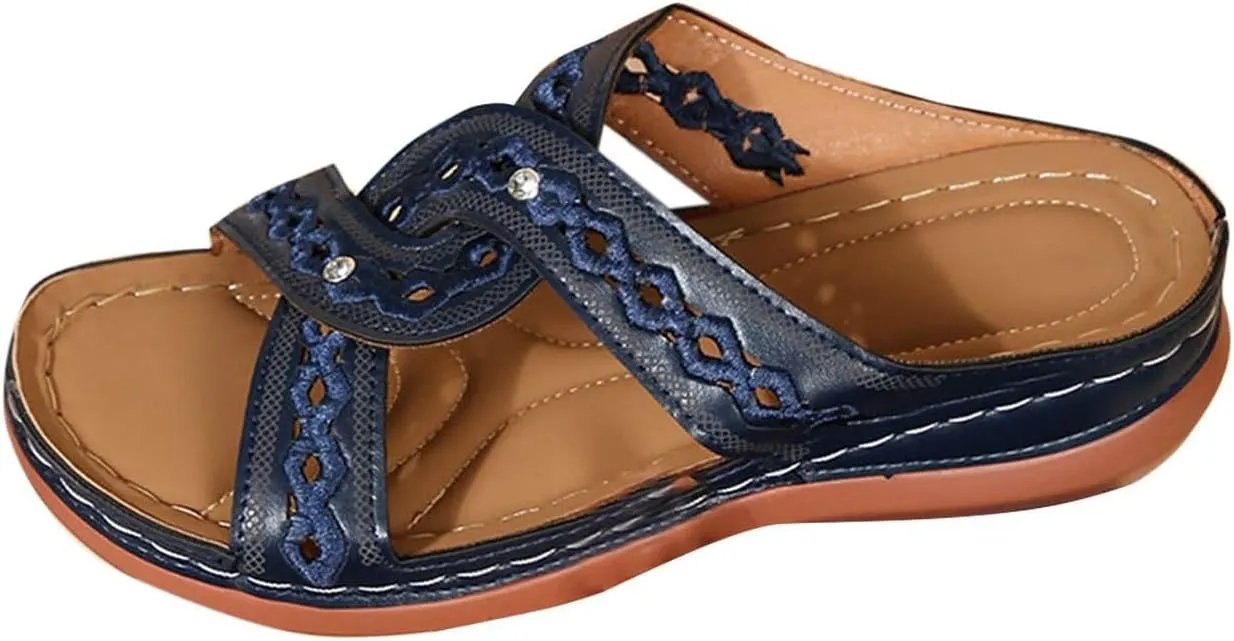 Women Hollow Out Orthopedic Sandal Cross Bohemian Arch Support Slipper Rubber Sole Trendy Slide Open Toe Slip on Shoe
