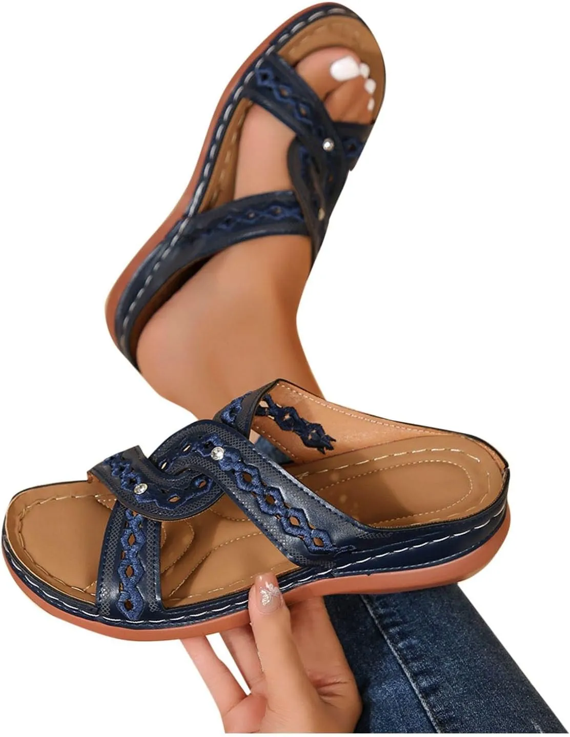 Women Hollow Out Orthopedic Sandal Cross Bohemian Arch Support Slipper Rubber Sole Trendy Slide Open Toe Slip on Shoe