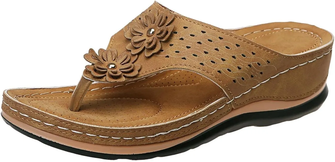 Women Low Wedge Heel Sandals Open Toe Lady Work Summer Shoes Orthopedic Comfortable Arch Support Platform Sandals Walking Anti-Slip Breathable Sandal Slip On Flip Flops Dressy Beach Comfy Slippers
