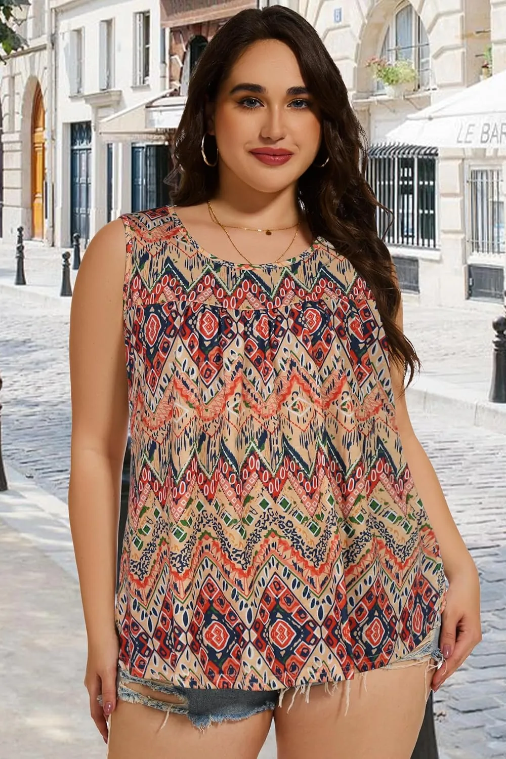 Women Plus Size Tank Top Casual Summer Tops Loose Fit Sleeveless T Shirts Trendy Crewneck Tunic Tees