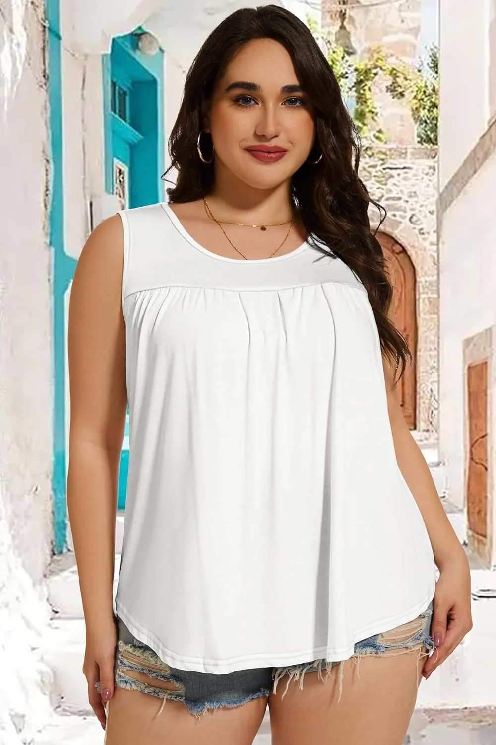 Women Plus Size Tank Top Casual Summer Tops Loose Fit Sleeveless T Shirts Trendy Crewneck Tunic Tees