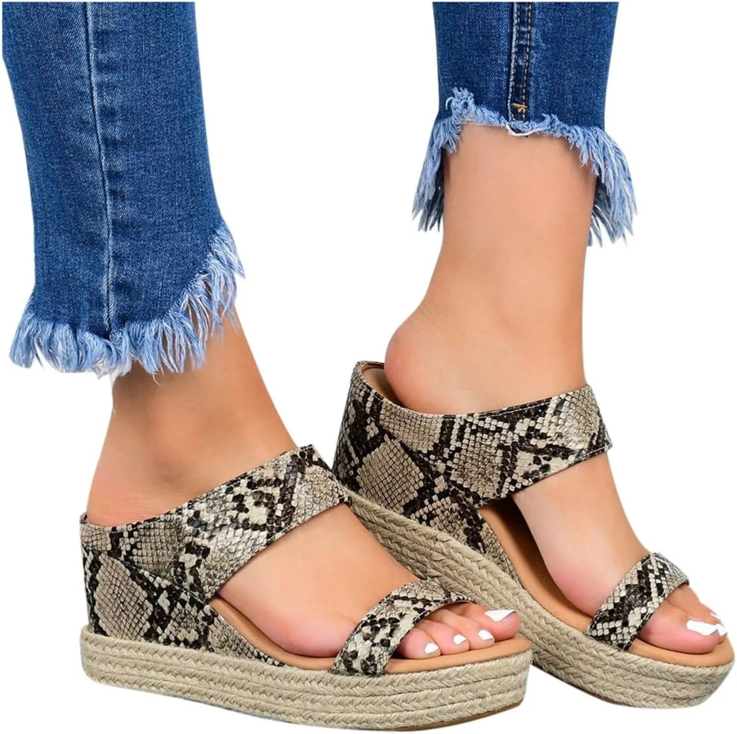 Women Slip On Espadrilles Platform Wedge Sandals Slide Open Toe Espadrille Flatform Wedges Casual Sandal Dressy Summer Comfort Breathable Outdoor Walking Shoes Beach Wedding Slippers
