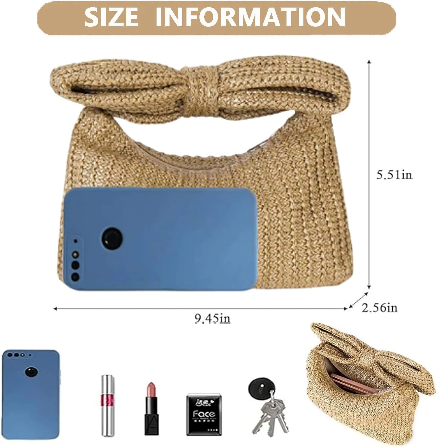 Women Straw Clutch Purse with Bow, Woven Beach Tote Bag for Summer Wedding Party Vacation, Stylish Handmade Envelope Handbag