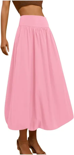 Women Y2K Bubble Maxi Skirts A Line Long Pleated Casual Summer Skirts 2024 Elastic Waist Balloon Midi Skirt