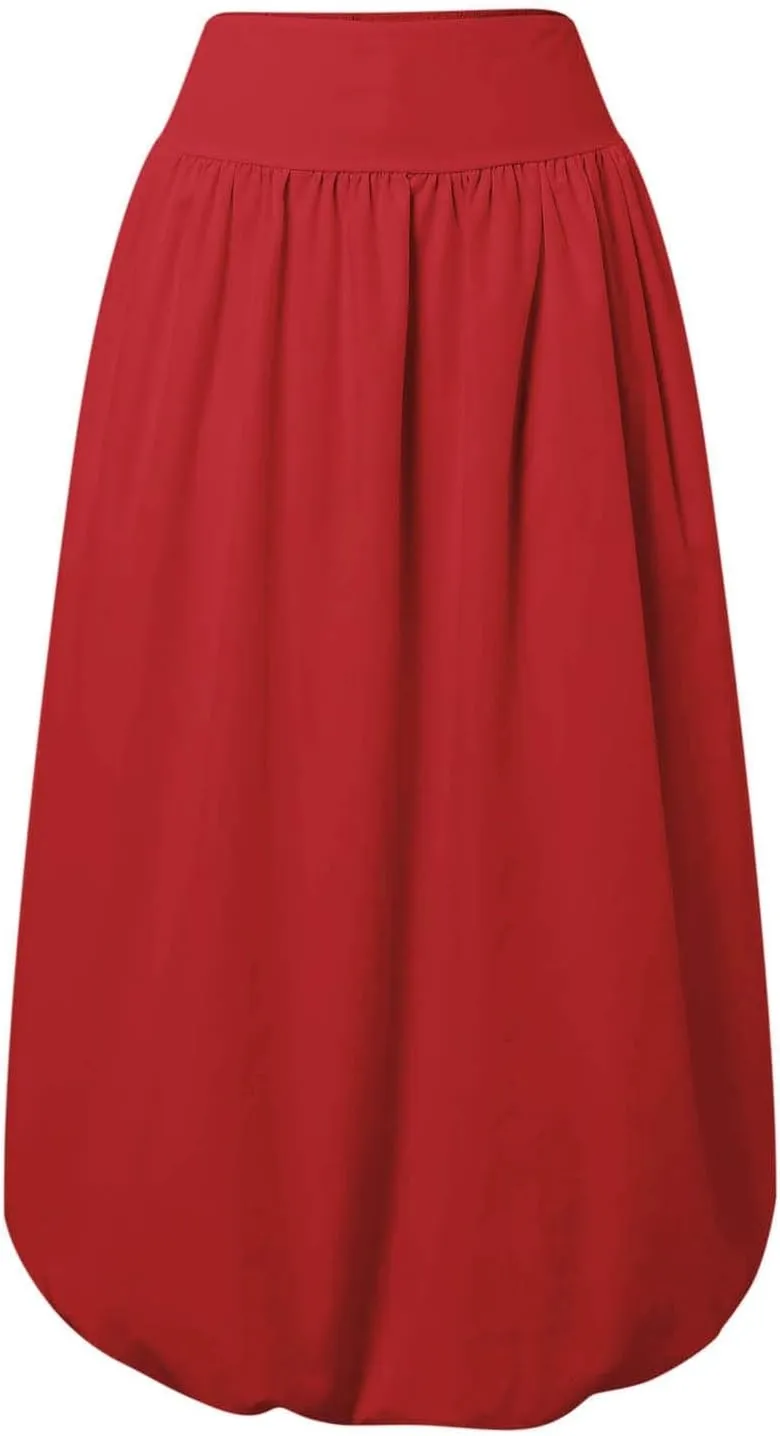 Women Y2K Bubble Maxi Skirts A Line Long Pleated Casual Summer Skirts 2024 Elastic Waist Balloon Midi Skirt