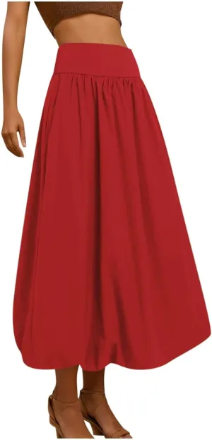 Women Y2K Bubble Maxi Skirts A Line Long Pleated Casual Summer Skirts 2024 Elastic Waist Balloon Midi Skirt