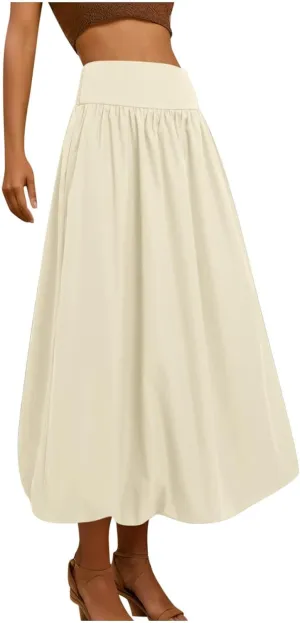 Women Y2K Bubble Maxi Skirts A Line Long Pleated Casual Summer Skirts 2024 Elastic Waist Balloon Midi Skirt