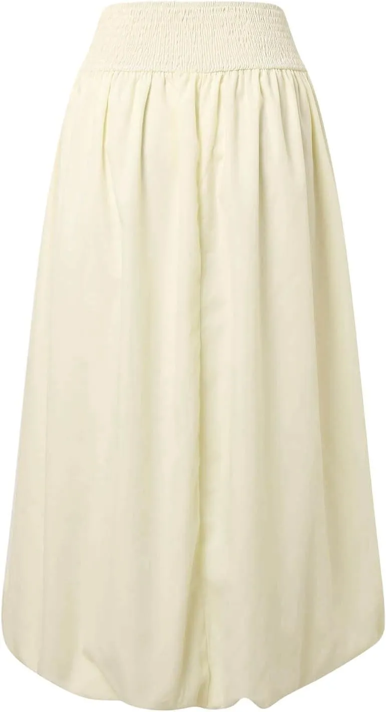 Women Y2K Bubble Maxi Skirts A Line Long Pleated Casual Summer Skirts 2024 Elastic Waist Balloon Midi Skirt