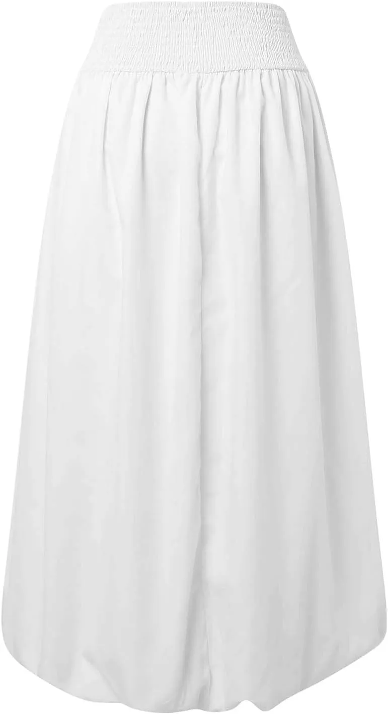 Women Y2K Bubble Maxi Skirts A Line Long Pleated Casual Summer Skirts 2024 Elastic Waist Balloon Midi Skirt