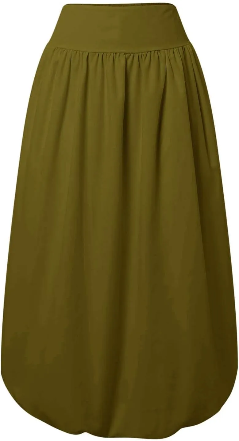 Women Y2K Bubble Maxi Skirts A Line Long Pleated Casual Summer Skirts 2024 Elastic Waist Balloon Midi Skirt