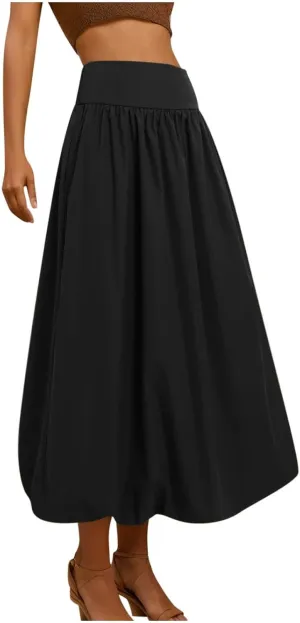 Women Y2K Bubble Maxi Skirts A Line Long Pleated Casual Summer Skirts 2024 Elastic Waist Balloon Midi Skirt