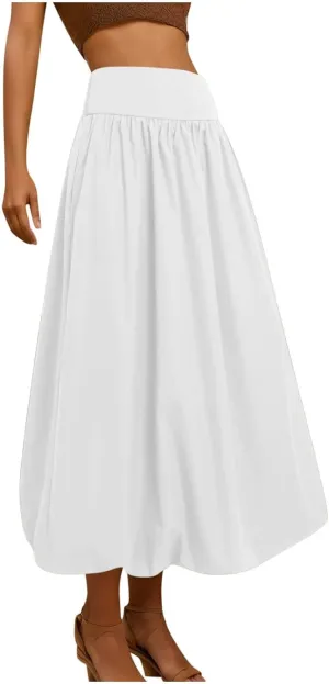 Women Y2K Bubble Maxi Skirts A Line Long Pleated Casual Summer Skirts 2024 Elastic Waist Balloon Midi Skirt