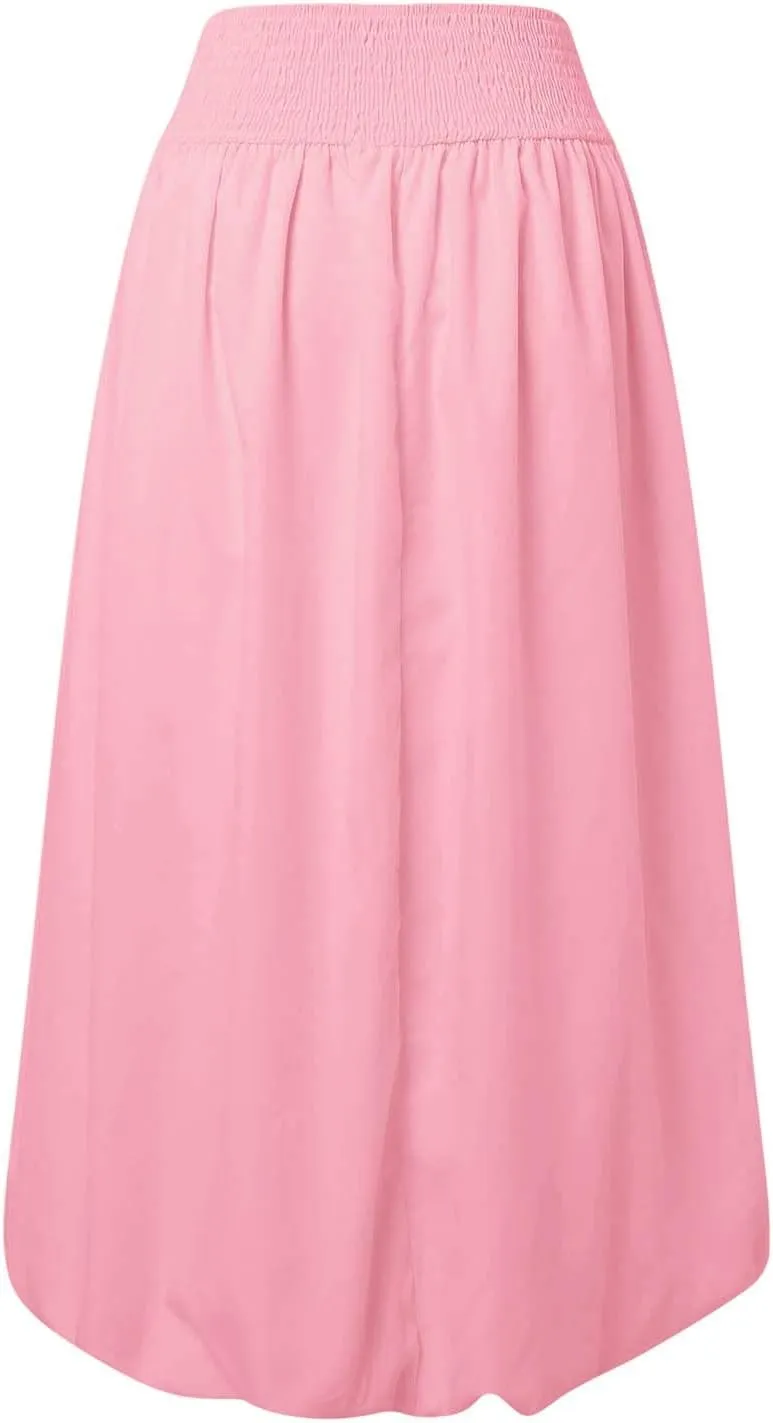 Women Y2K Bubble Maxi Skirts A Line Long Pleated Casual Summer Skirts 2024 Elastic Waist Balloon Midi Skirt