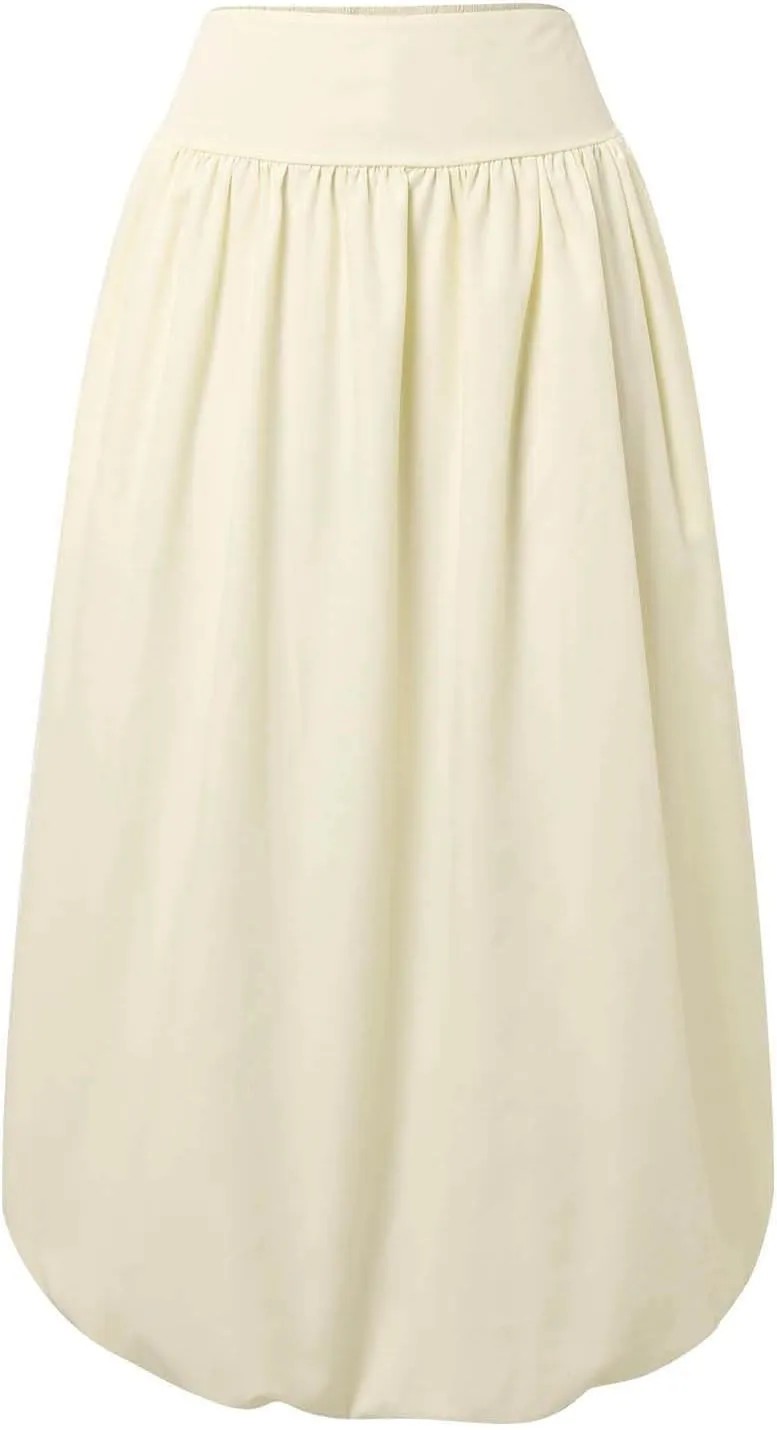 Women Y2K Bubble Maxi Skirts A Line Long Pleated Casual Summer Skirts 2024 Elastic Waist Balloon Midi Skirt