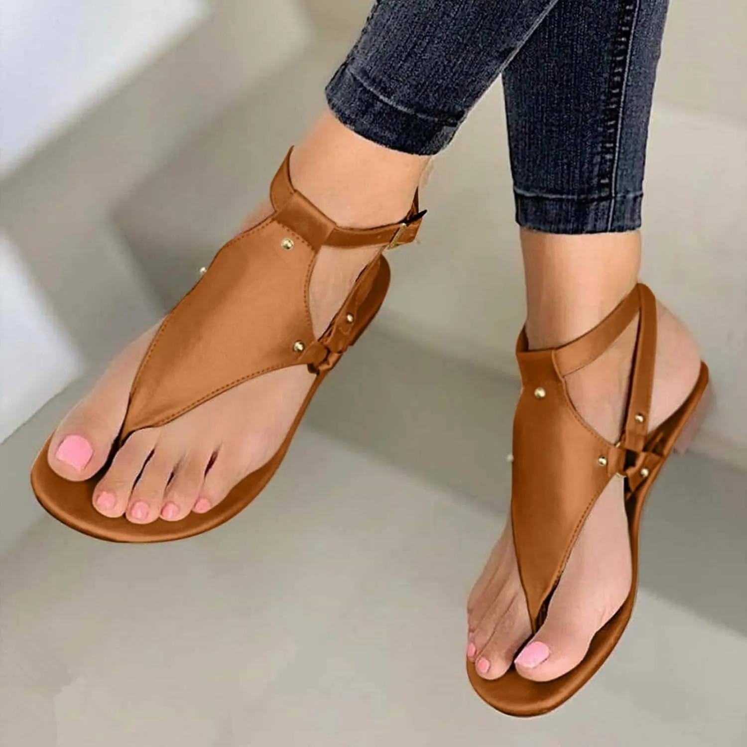 Womens Arch Support Wide Width Dressy Flat Sandals Orthotic Adjustable Thong Flip Flops Shoes Orthopedic Comfortable Summer Beach Walking Sandal Comfort Breathable Outdoor Low Wedges Sandals