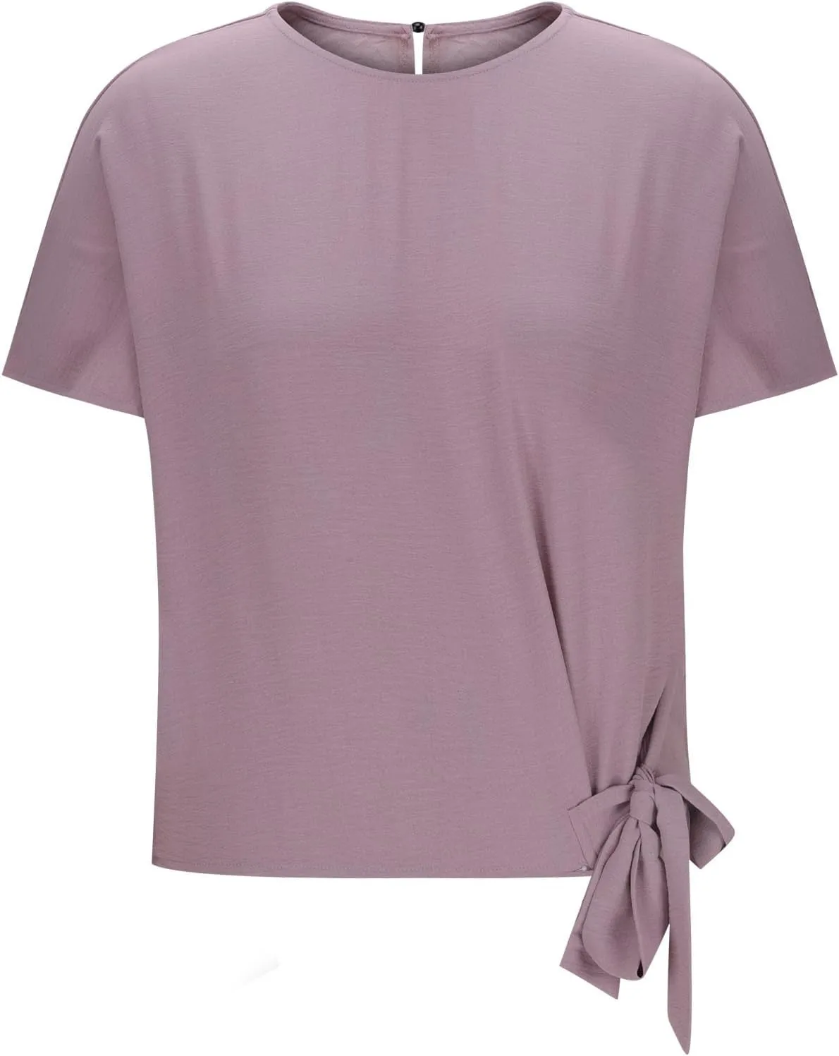 Womens Batwing Sleeve Knot Side Tie Round Neck Blouse Dressy Casual Summer Loose Keyhole Back Shirts Beach Vacation Top