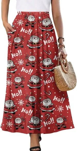 Women's Casual Flowy Maxi Skirt Long Skirts Fashion Loose Flowy Swing Pleated Ankle Length Skirt with Pockets