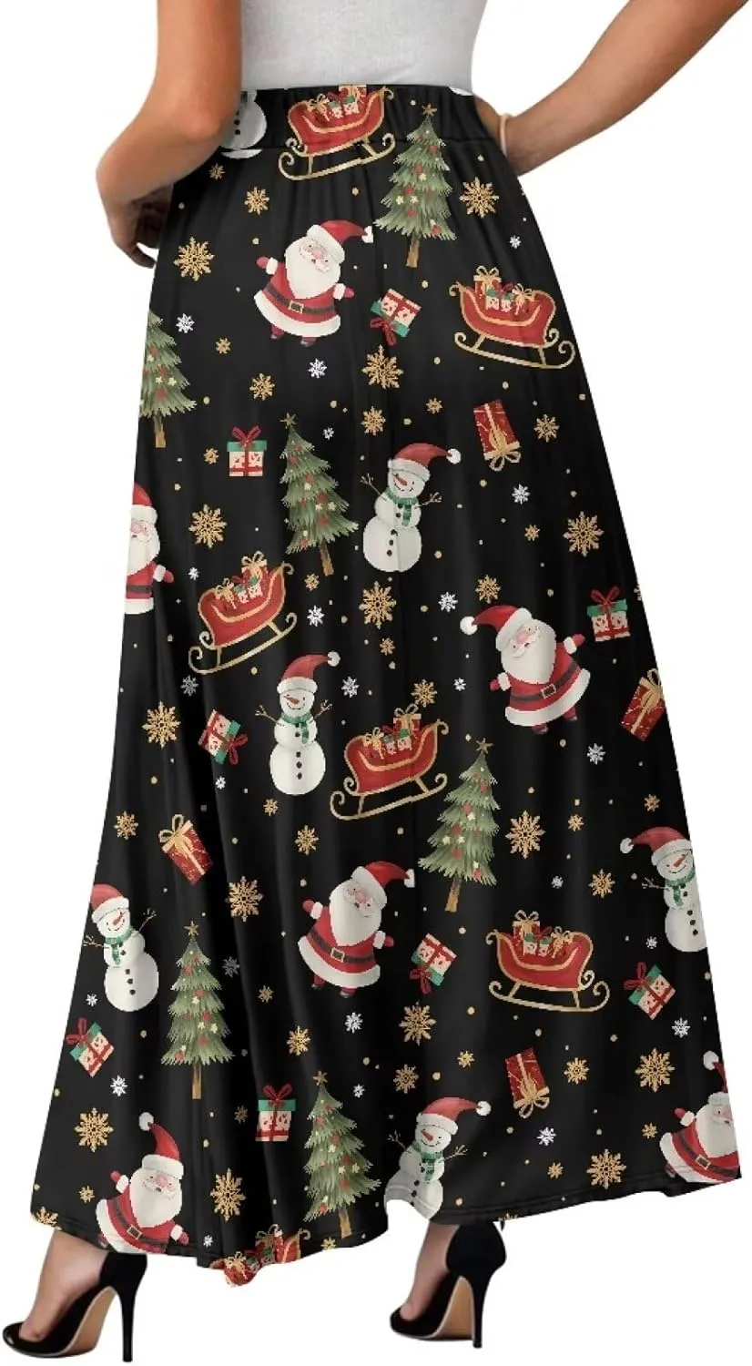 Women's Casual Flowy Maxi Skirt Long Skirts Fashion Loose Flowy Swing Pleated Ankle Length Skirt with Pockets