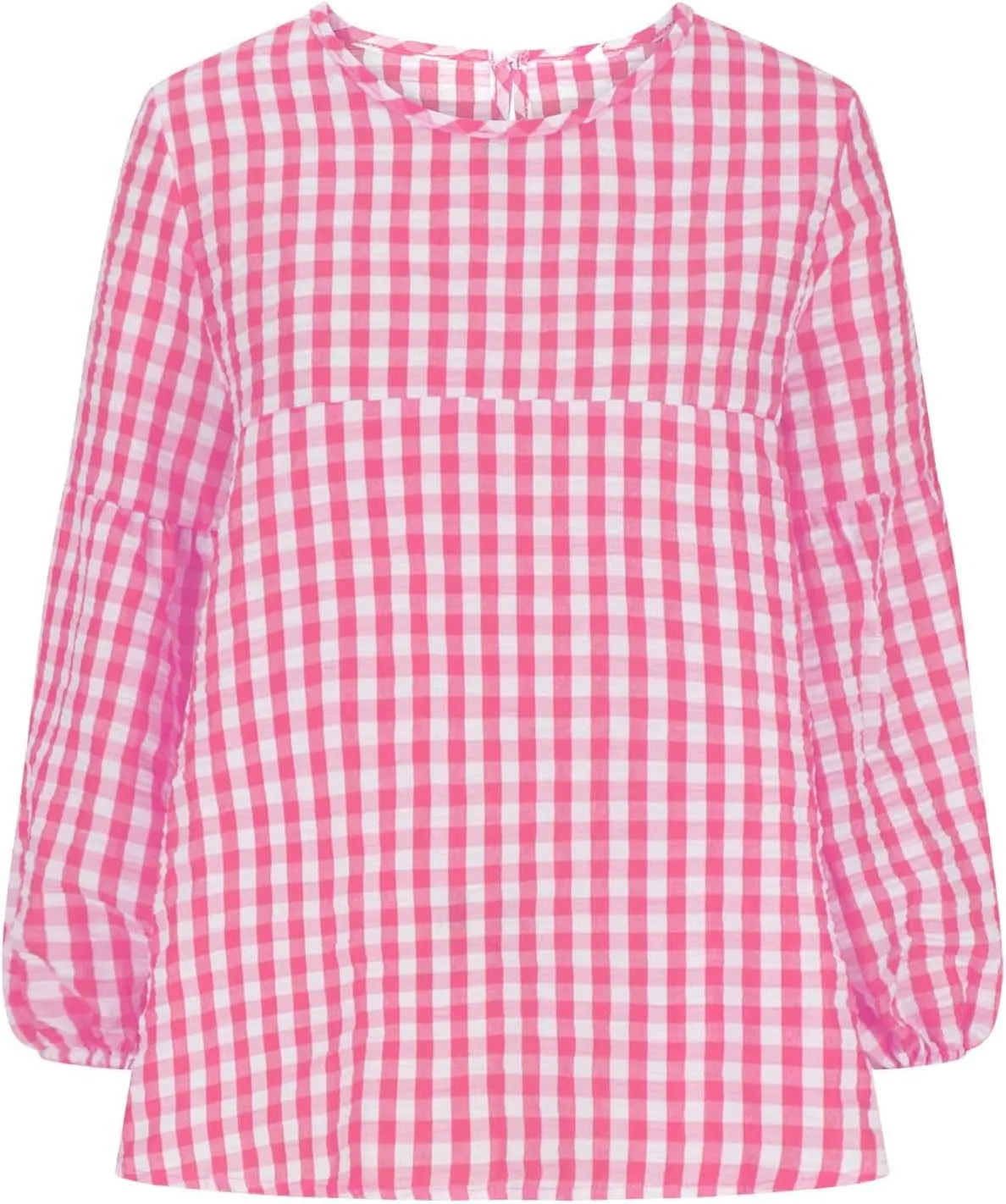 Women's Casual Gingham Print Peplum Blouse Long Lantern Sleeve Round Neck Shirts Trendy Cute Classic Plaid Tops