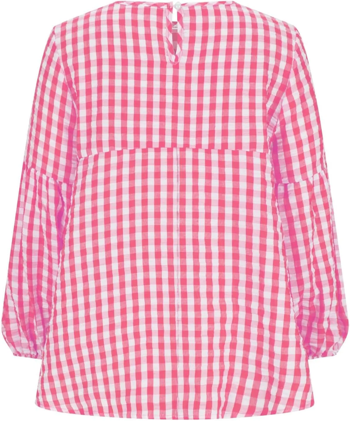 Women's Casual Gingham Print Peplum Blouse Long Lantern Sleeve Round Neck Shirts Trendy Cute Classic Plaid Tops