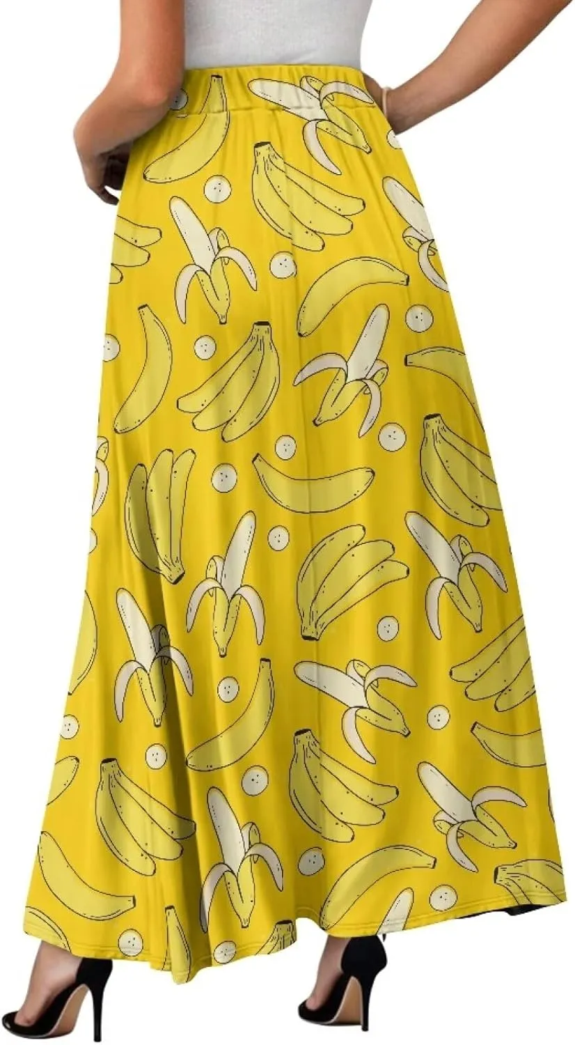 Women's Casual Maxi Skirt Long Skirts with Pockets Fashion Ankle Length Skirt Flowy Breathable Party Dress