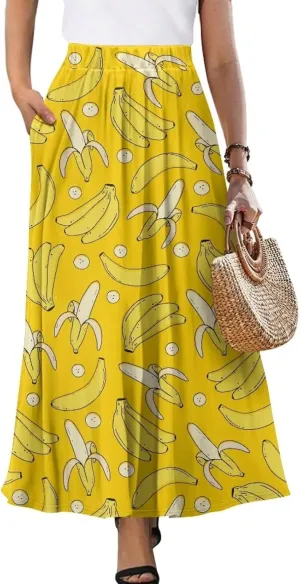 Women's Casual Maxi Skirt Long Skirts with Pockets Fashion Ankle Length Skirt Flowy Breathable Party Dress