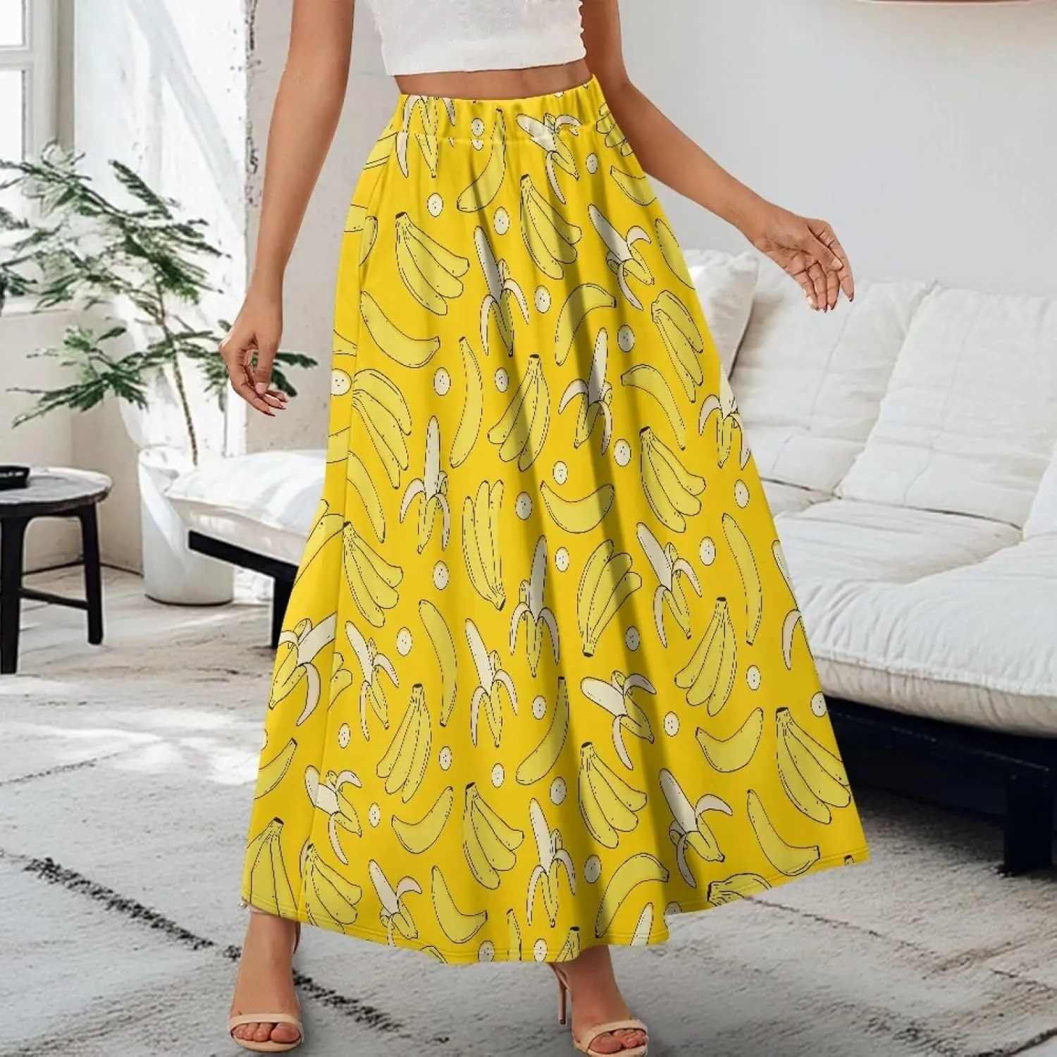 Women's Casual Maxi Skirt Long Skirts with Pockets Fashion Ankle Length Skirt Flowy Breathable Party Dress