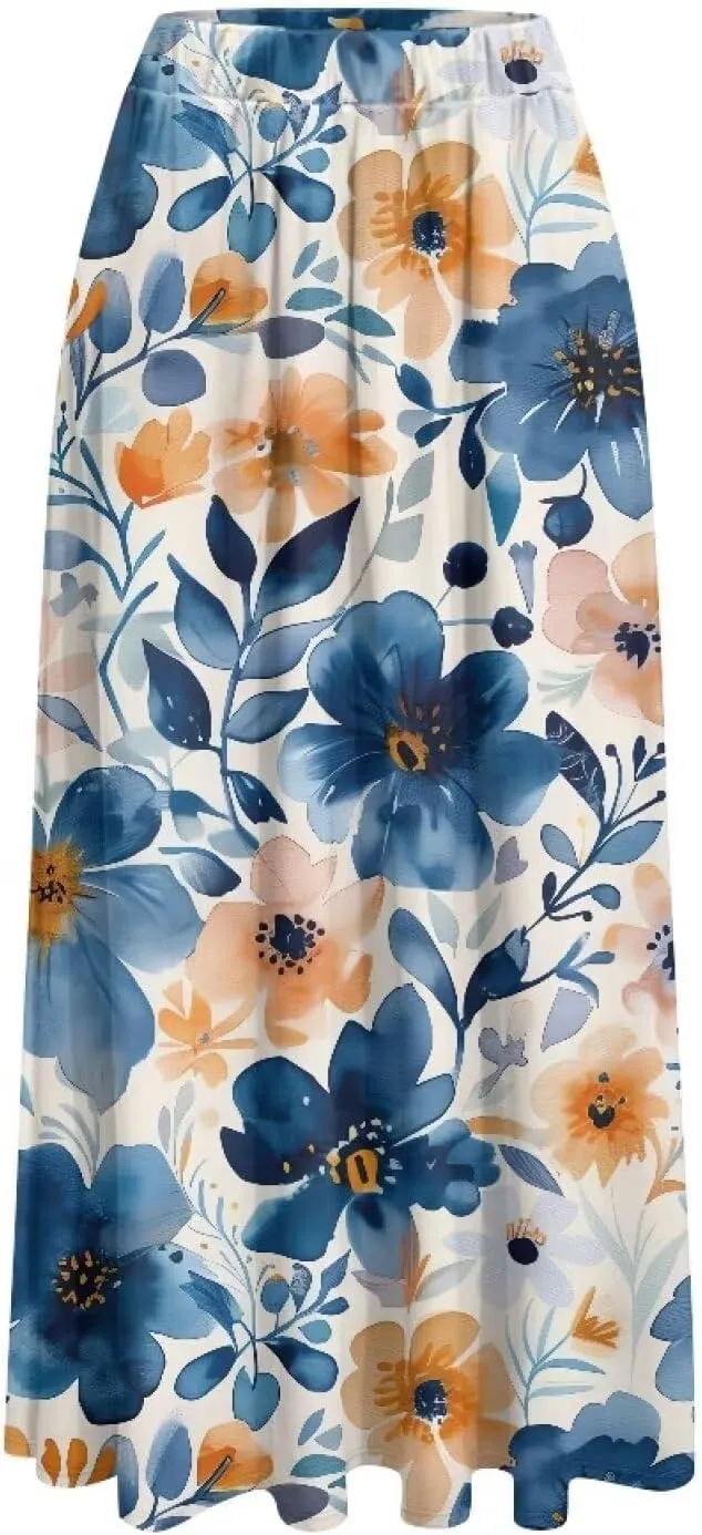 Women's Casual Maxi Skirt with Pockets Lightweight Long Skirts Flowy Swing High Waist Pleated Ankle Length