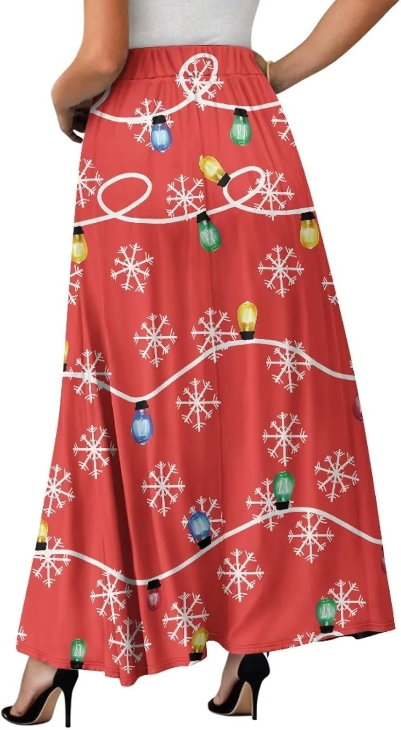 Women's Casual Maxi Skirt with Pockets Lightweight Long Skirts Flowy Swing High Waist Pleated Ankle Length