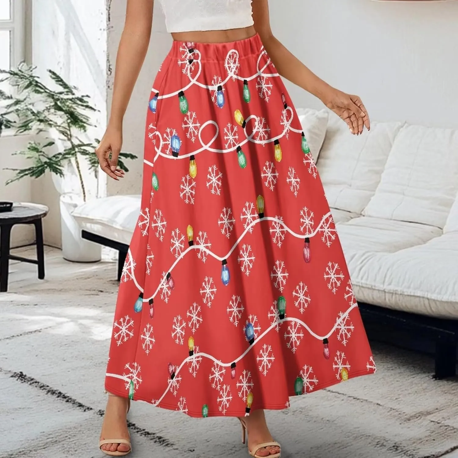 Women's Casual Maxi Skirt with Pockets Lightweight Long Skirts Flowy Swing High Waist Pleated Ankle Length
