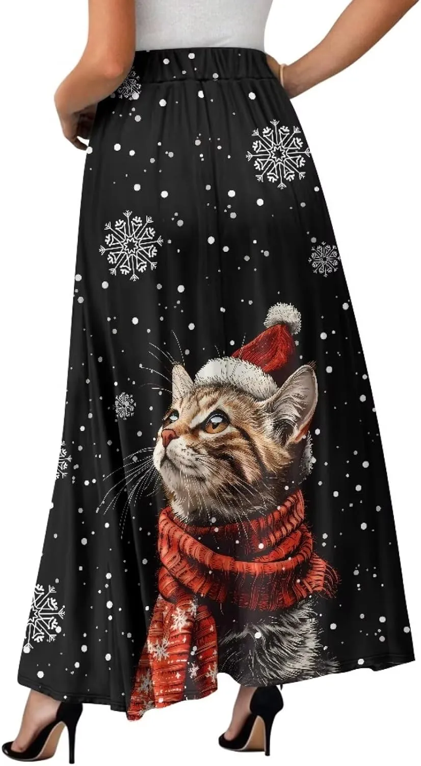 Women's Casual Maxi Skirt with Pockets Lightweight Long Skirts Flowy Swing High Waist Pleated Ankle Length