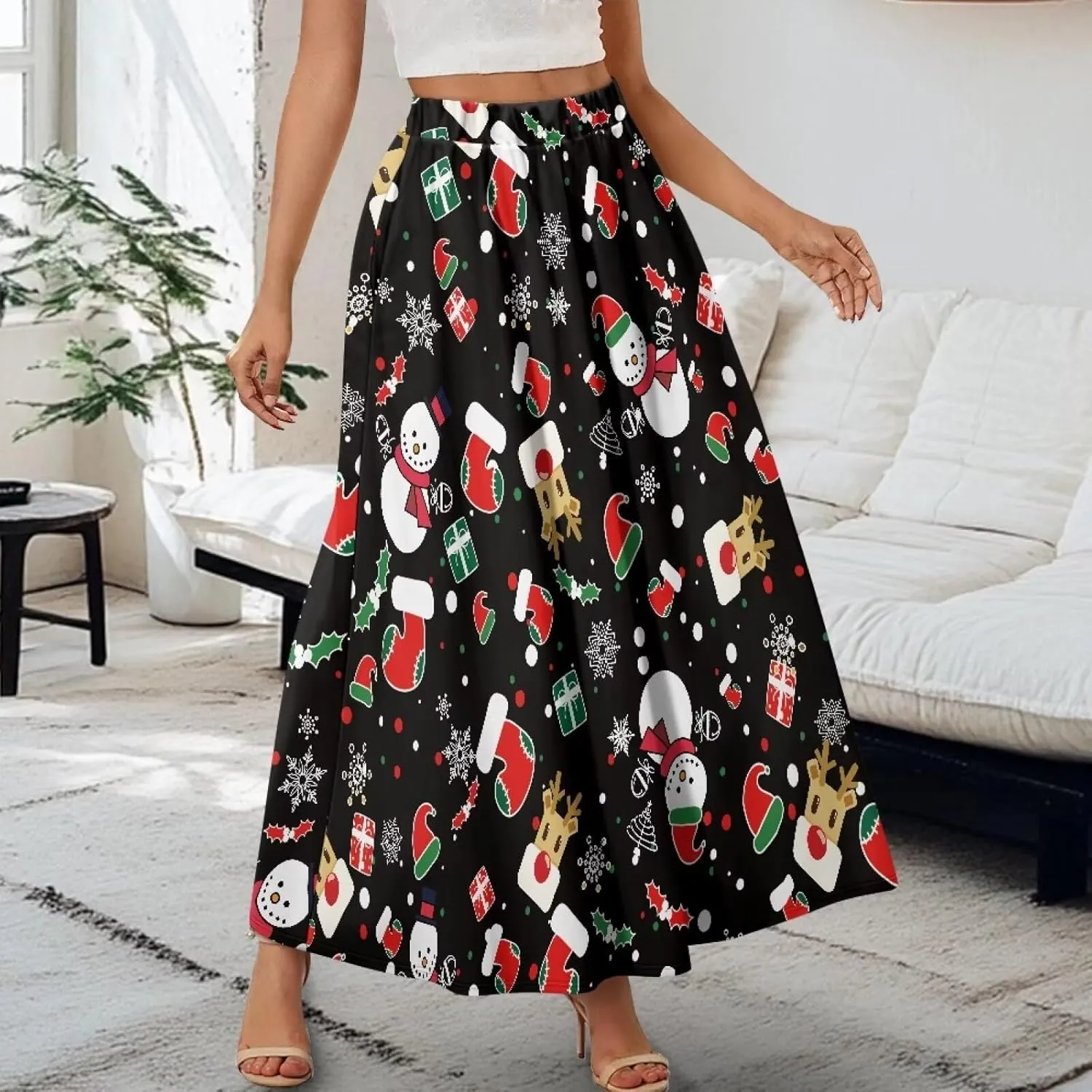 Women's Casual Maxi Skirt with Pockets Lightweight Long Skirts Flowy Swing High Waist Pleated Ankle Length