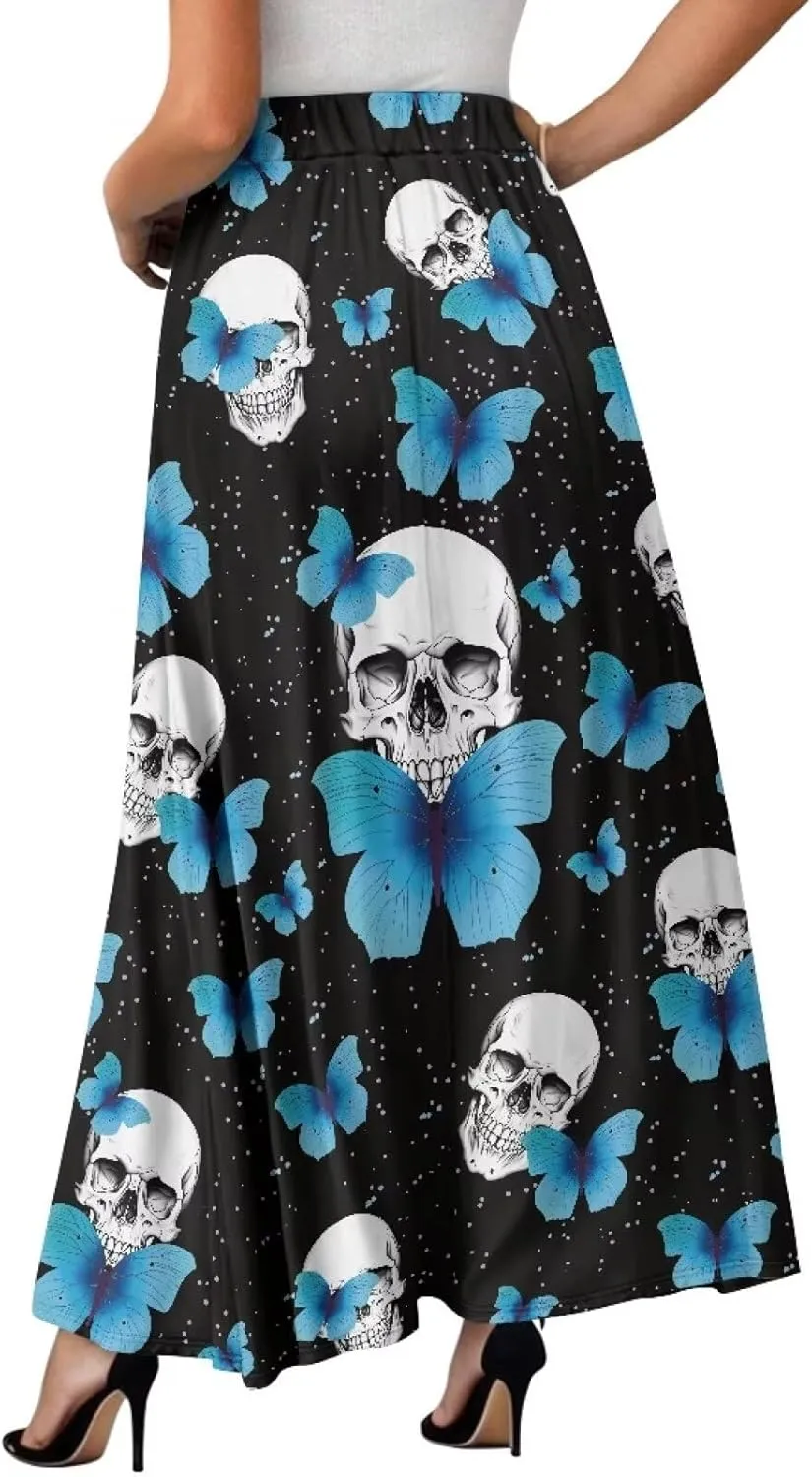 Women's Casual Maxi Skirt with Pockets Lightweight Long Skirts Flowy Swing High Waist Pleated Ankle Length