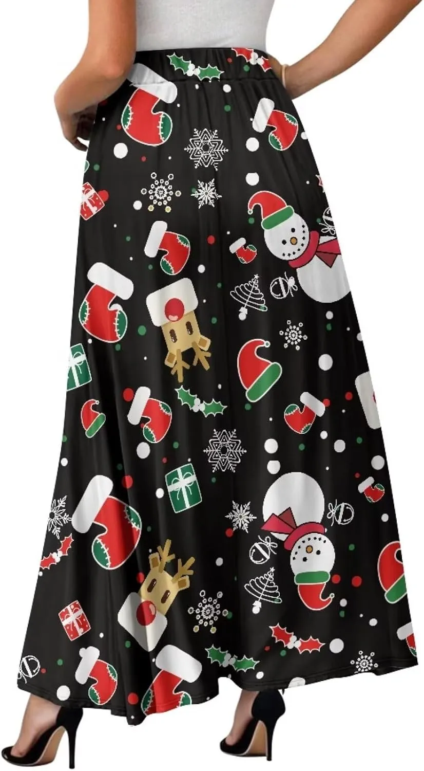 Women's Casual Maxi Skirt with Pockets Lightweight Long Skirts Flowy Swing High Waist Pleated Ankle Length