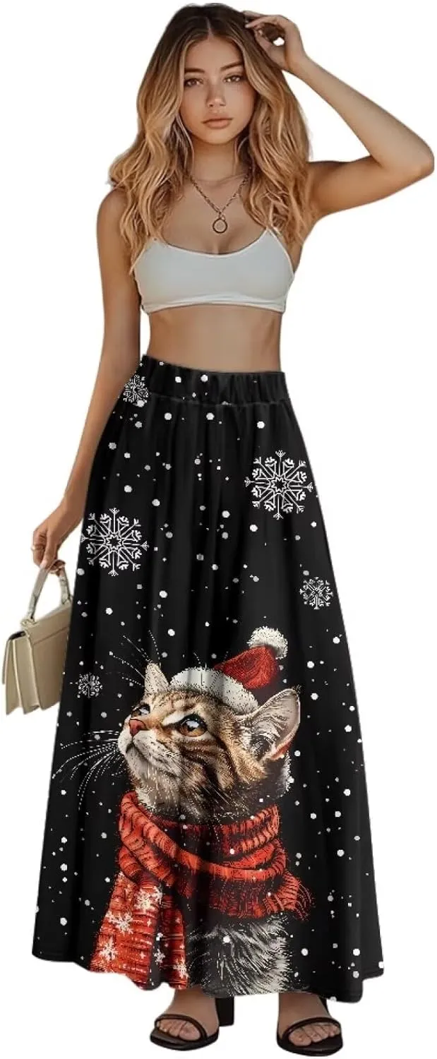 Women's Casual Maxi Skirt with Pockets Lightweight Long Skirts Flowy Swing High Waist Pleated Ankle Length
