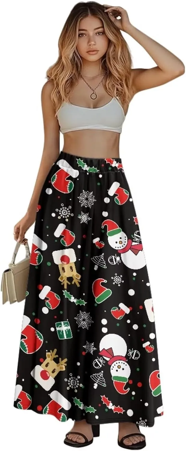 Women's Casual Maxi Skirt with Pockets Lightweight Long Skirts Flowy Swing High Waist Pleated Ankle Length