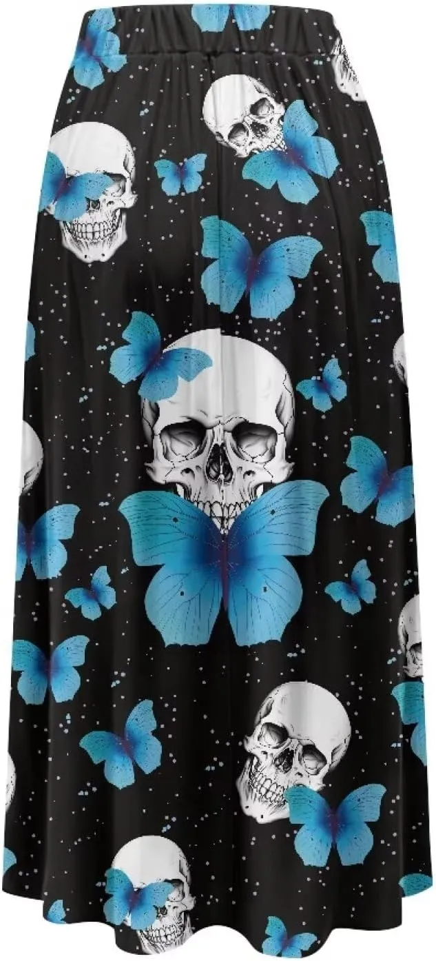 Women's Casual Maxi Skirt with Pockets Lightweight Long Skirts Flowy Swing High Waist Pleated Ankle Length