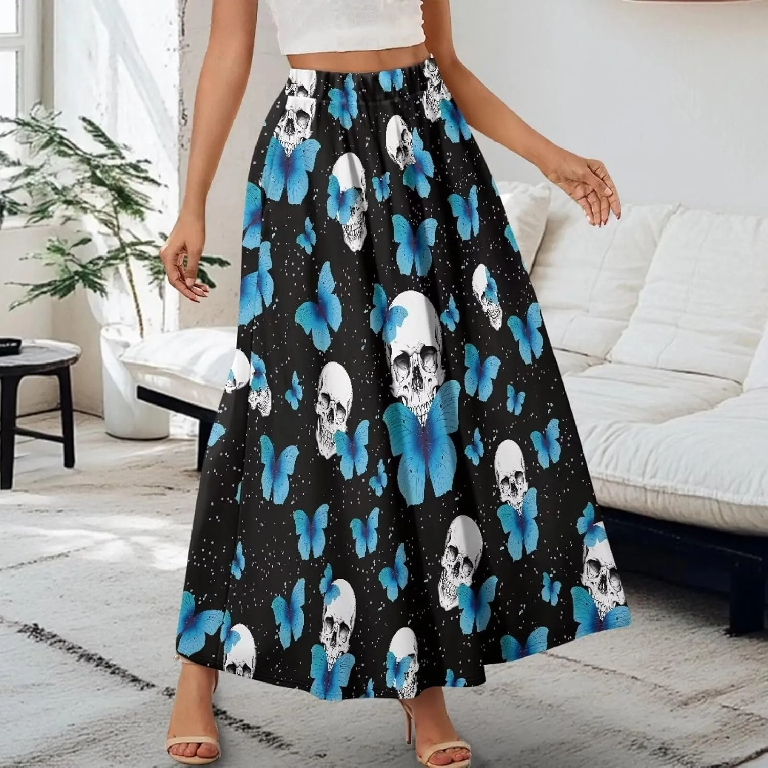 Women's Casual Maxi Skirt with Pockets Lightweight Long Skirts Flowy Swing High Waist Pleated Ankle Length