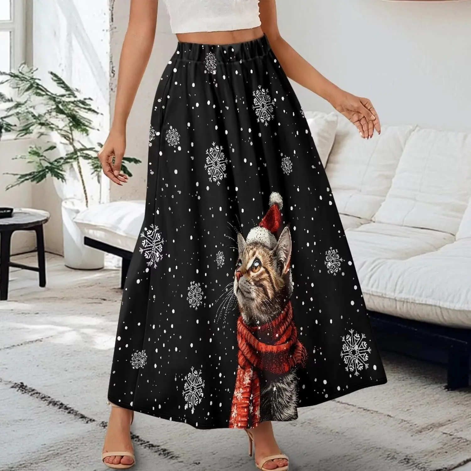 Women's Casual Maxi Skirt with Pockets Lightweight Long Skirts Flowy Swing High Waist Pleated Ankle Length