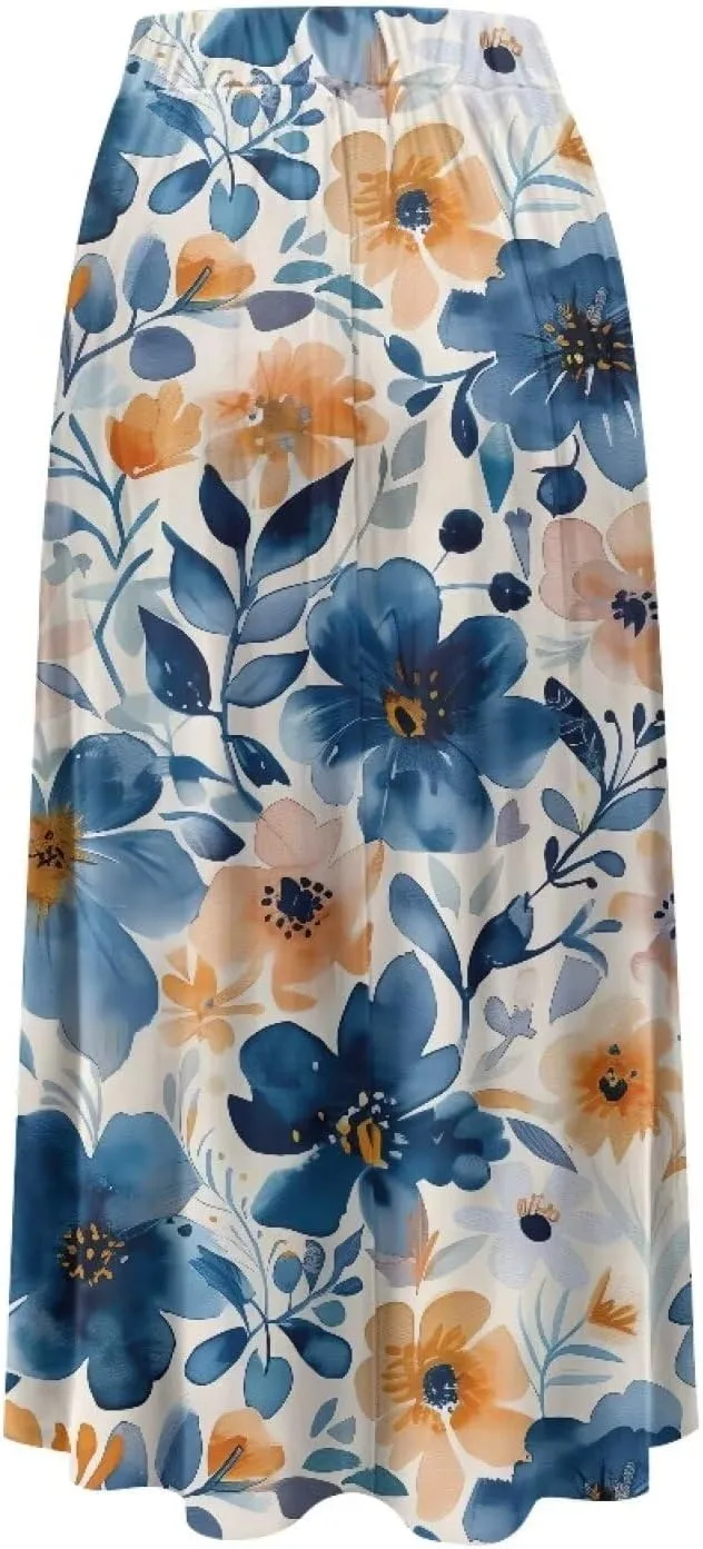 Women's Casual Maxi Skirt with Pockets Lightweight Long Skirts Flowy Swing High Waist Pleated Ankle Length