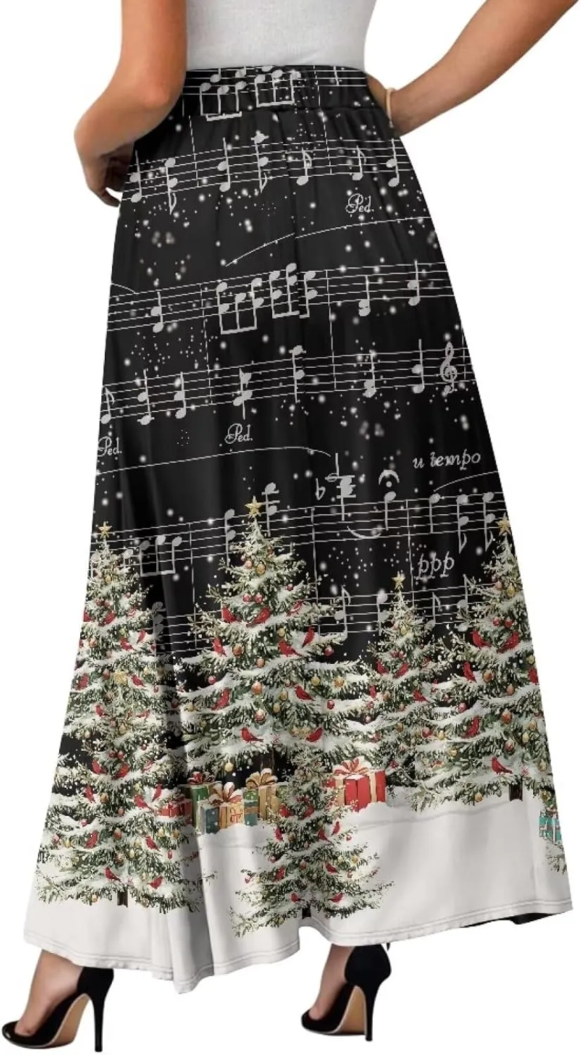Womens Casual Skirts High Waist Long Pleated Skirts A-line Midi with Pockets Ankle Length Flowy Swing Skirts