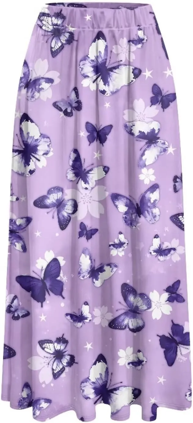 Womens Casual Skirts High Waist Long Pleated Skirts A-line Midi with Pockets Ankle Length Flowy Swing Skirts