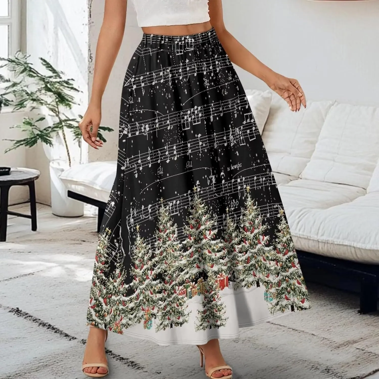 Womens Casual Skirts High Waist Long Pleated Skirts A-line Midi with Pockets Ankle Length Flowy Swing Skirts