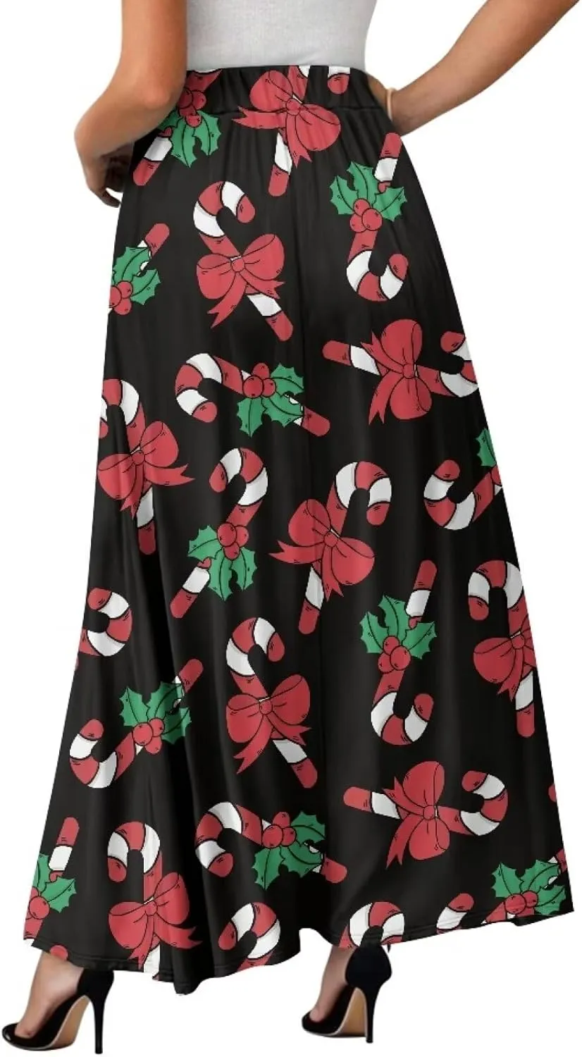 Womens Casual Skirts High Waist Long Pleated Skirts A-line Midi with Pockets Ankle Length Flowy Swing Skirts