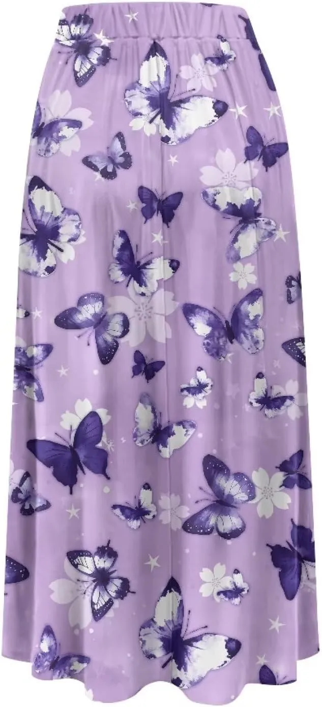 Womens Casual Skirts High Waist Long Pleated Skirts A-line Midi with Pockets Ankle Length Flowy Swing Skirts