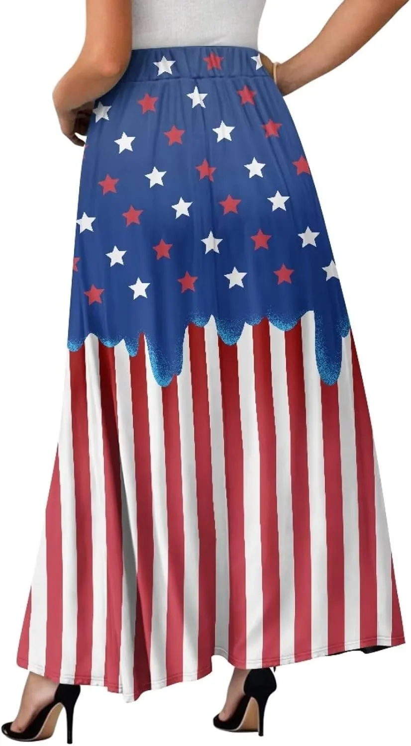 Womens Casual Skirts High Waist Long Pleated Skirts A-line Midi with Pockets Ankle Length Flowy Swing Skirts