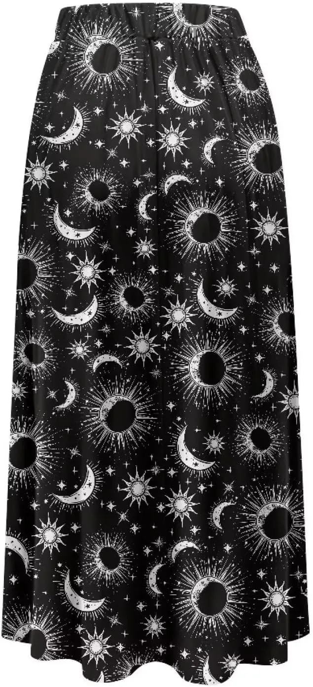 Womens Casual Skirts High Waist Long Pleated Skirts A-line Midi with Pockets Ankle Length Flowy Swing Skirts