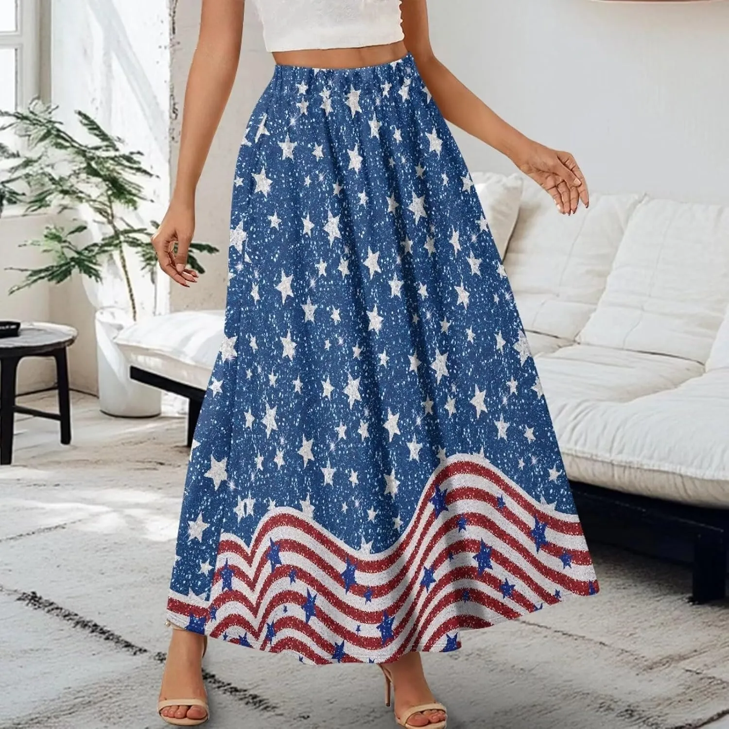 Womens Casual Skirts High Waist Long Pleated Skirts A-line Midi with Pockets Ankle Length Flowy Swing Skirts